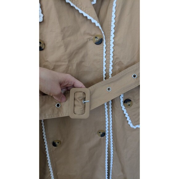 7 for All Mankind Trench Coat M Crochet Trim Boho Cottage Double Breasted NWOT - Picture 4 of 13